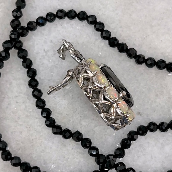 Silver Shungite Multigemstone Pendant Thai Black Spinel Beaded Necklace - Picture 10 of 14